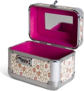 Merkloos Sans marque Beautycase met roze hartjes en cijferslot 21 x 14 x 21 cm Make up koffers Sieradenkist juwelenkist