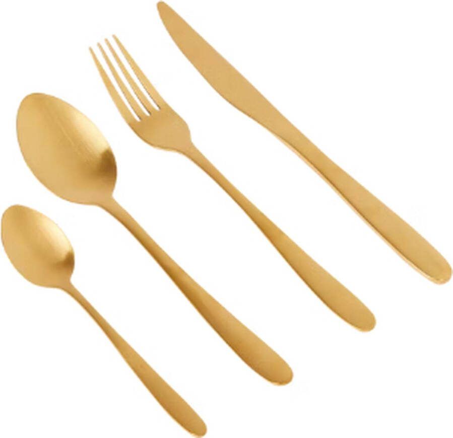 Bestekset 16-delig Goud Goudkleur 4x Messen Vorken Lepels en Dessertlepels Roestvrij Staal