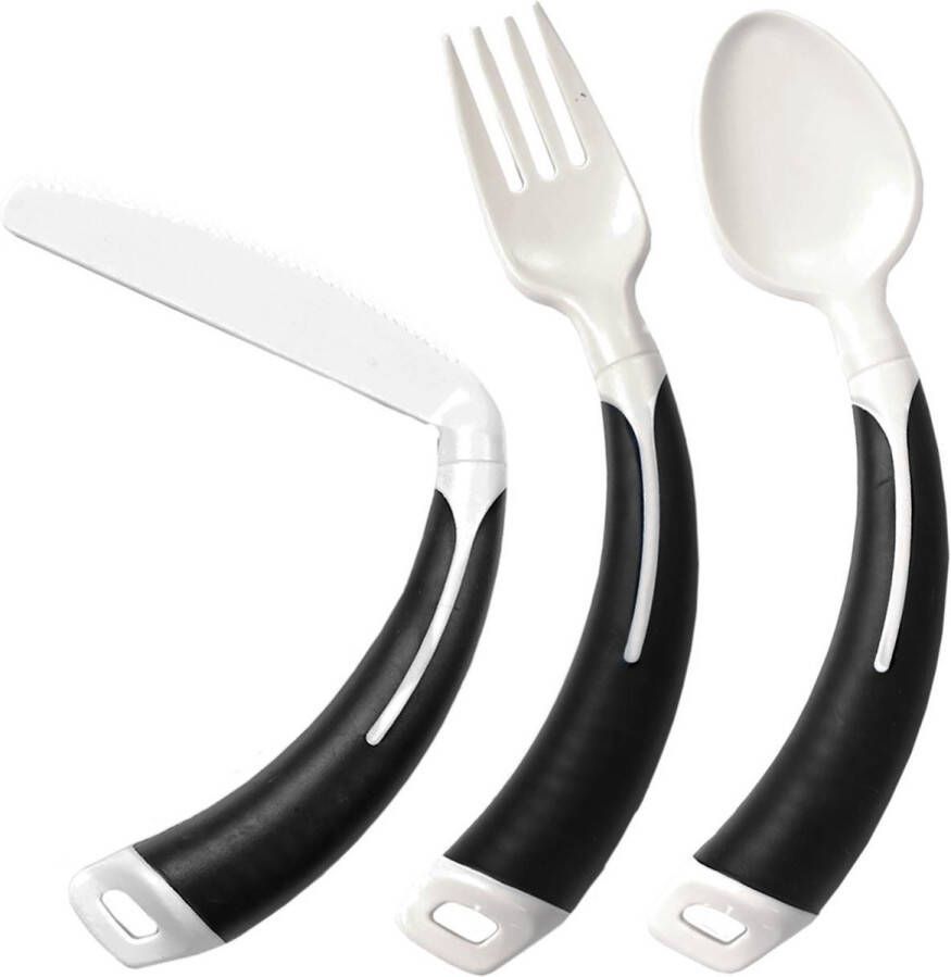 Merkloos Sans marque Bestekset 3-delig rechtshandig (vork lepel en mes) aangepast bestek met rechts gebogen handvat. Anti-slip greep rood.