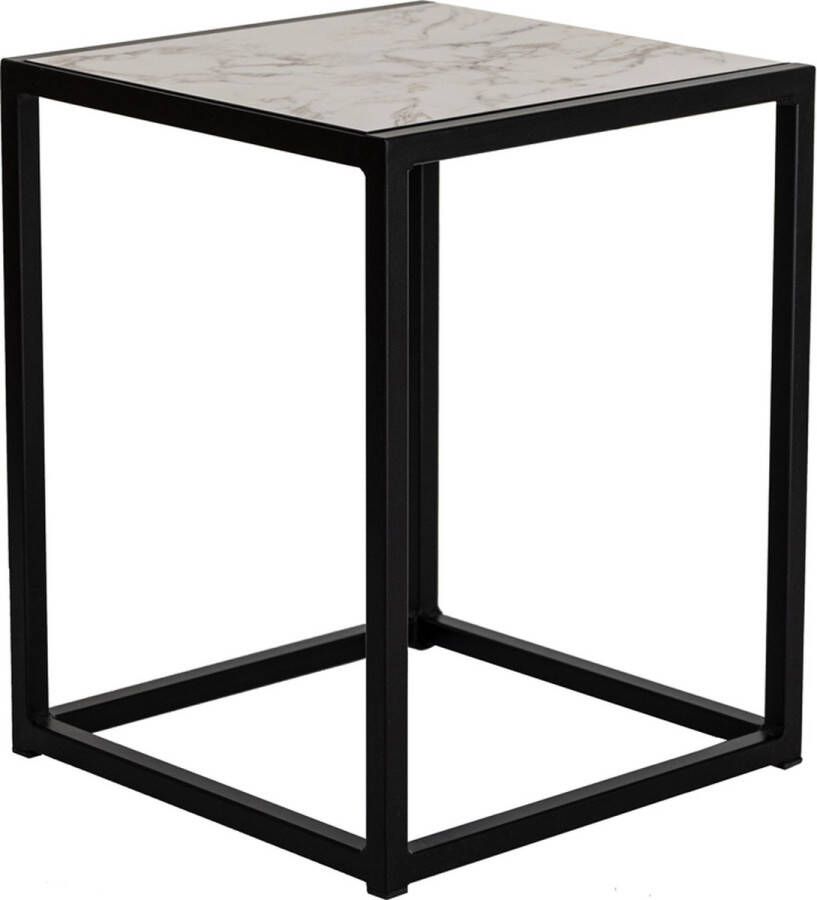 Merkloos Sans marque Bijzettafel Nachtkastje Decoratie Industrieel Zwart Metaal Witte Marmer Vierkant 390x390x490 MY Own Table 002C