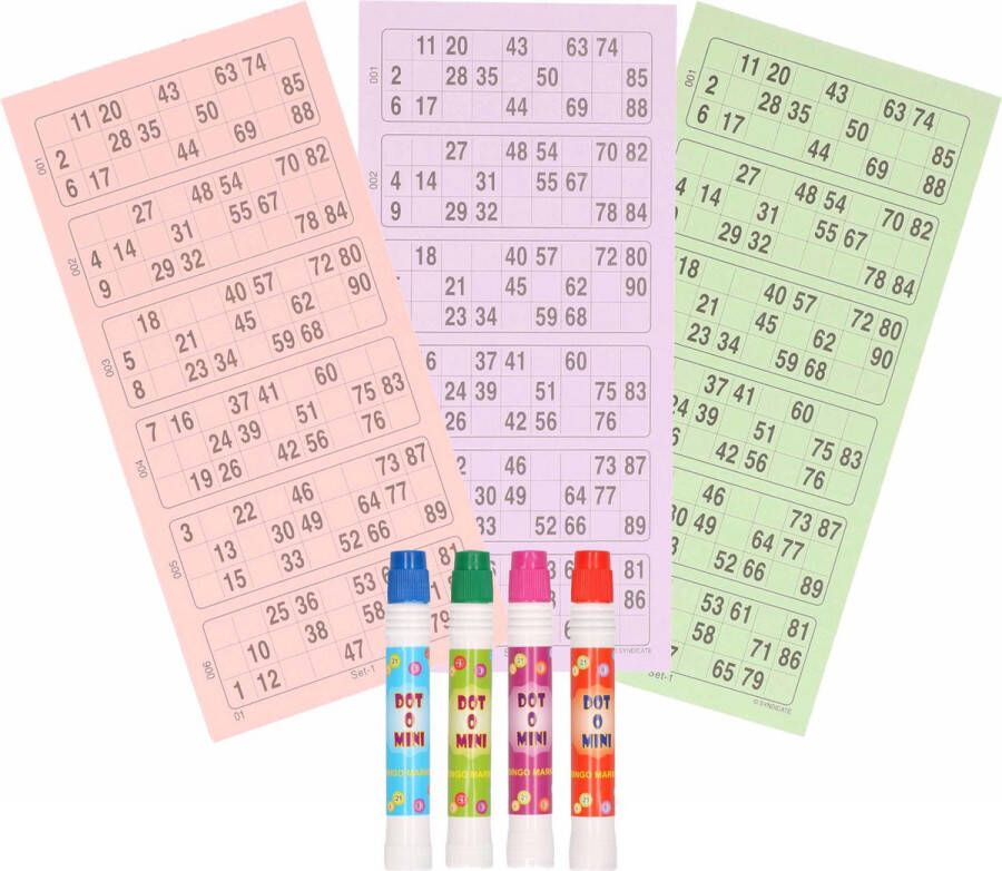 Merkloos Sans marque Bingo spel accessoires set nummers 1-90 100x bingokaarten 4x bingostiften Voor 4 personen Bingospel Bingo spellen Bingo spelen