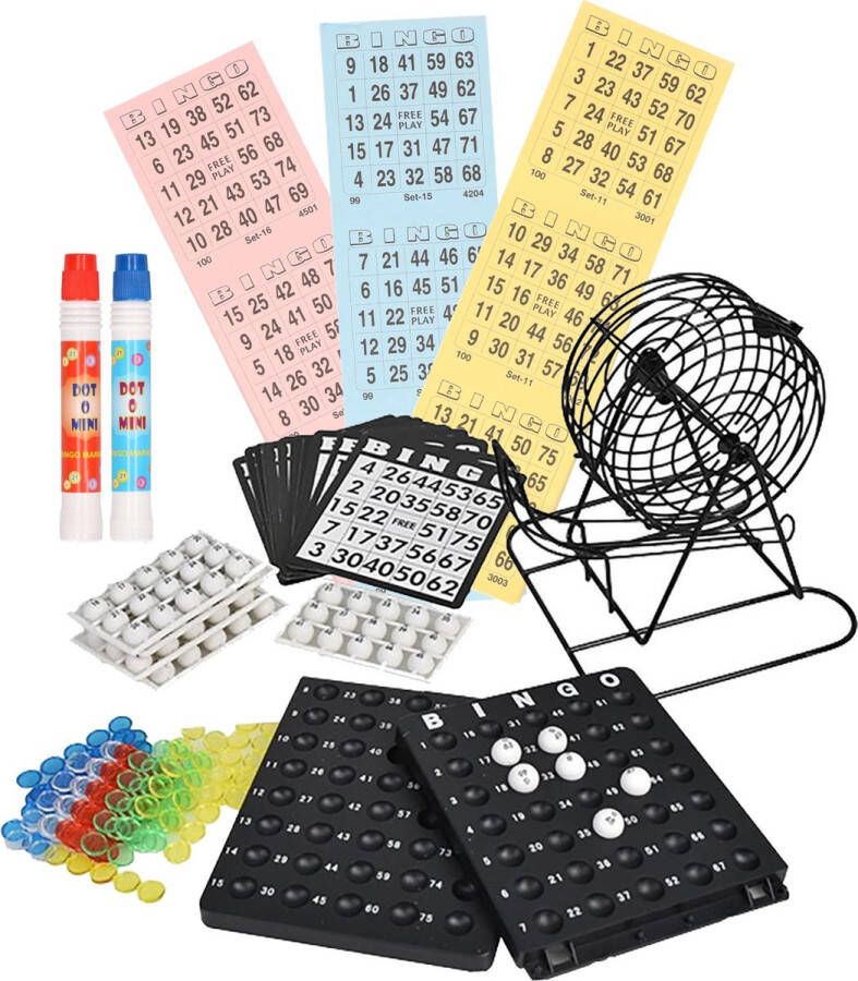 Merkloos Sans marque Bingo spel zwart wit complete set 19 cm nummers 1-75 met molen 168x bingokaarten en 2x stiften- Bingospel Bingo spellen Bingomolen met bingokaarten Bingo spelen