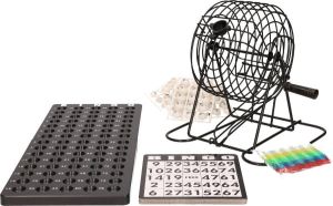 Merkloos Sans marque Bingo spel zwart wit complete set 20 cm nummers 1-75 met molen 168x bingokaarten en 2x stiften Bingospel Bingo spellen Bingomolen met bingokaarten Bingo spelen