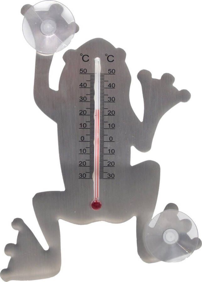 Merkloos Sans marque Binnen buiten thermometer grijze kikker 16 cm met zuignappen Tuindecoratie dieren Buitenthermometers kozijnthermometers
