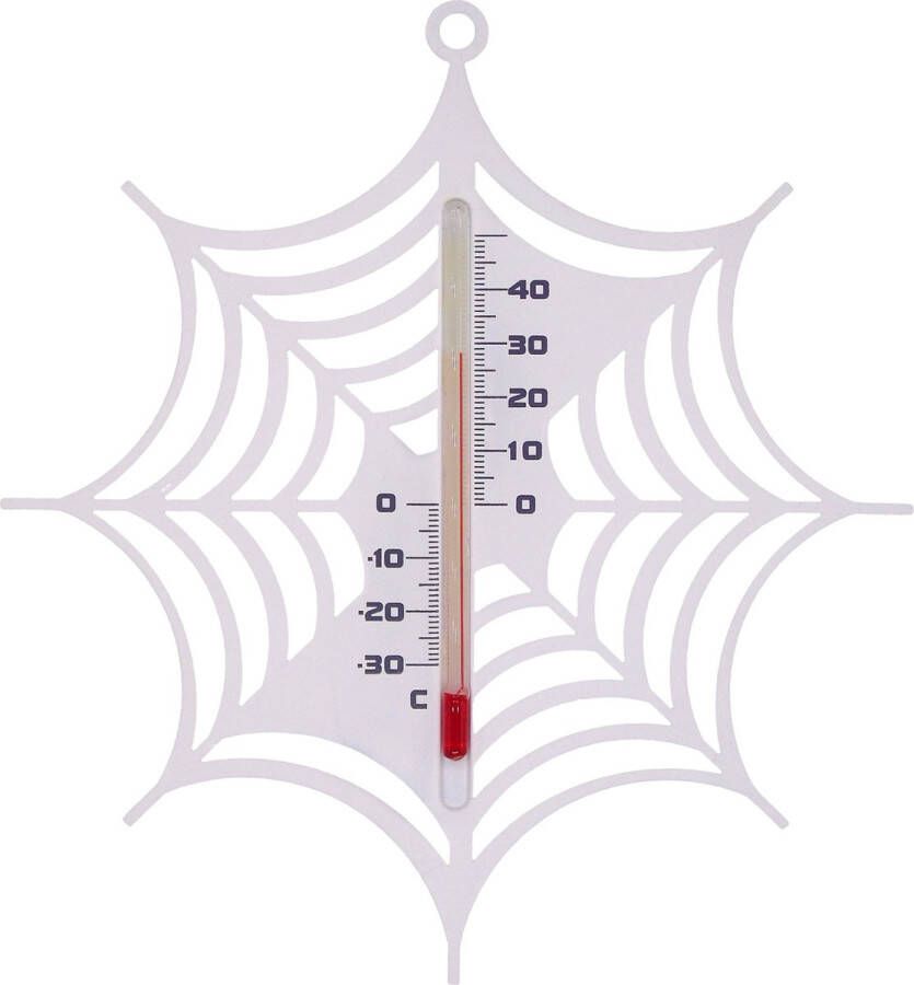 Merkloos Sans marque Binnen buiten thermometer wit spinnenweb 15 cm Tuindecoratie Buitenthemometers kozijnthermometer raamthermometer