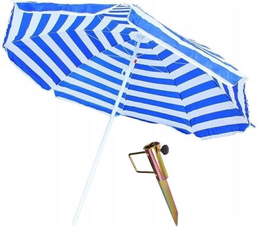 Merkloos Sans marque Blauw wit gestreepte strand camping parasol 165 cm met grondpen haring Verstelbare parasols zonwering zonbescherming Stokparasol Strandparasols