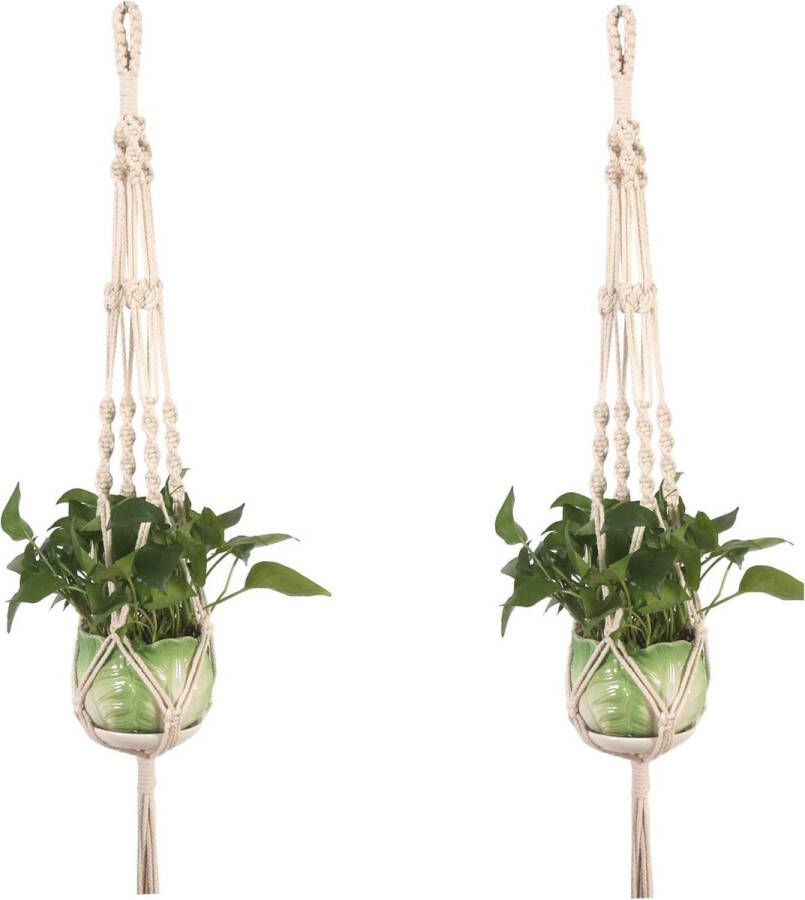 Merkloos Sans marque Bloempot hanger Luxe 105 cm Plantenhanger macramé gevlochten touw katoen 2 stuks plantenpot ophangen