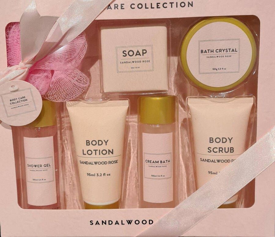 Merkloos Sans marque Body Care Collection Sandelwood Rose Welnesset 7-delig Puff Soap Badzout Shower Gel Body Lotion Cream Bath Body Scrub