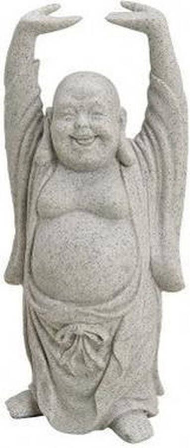 Merkloos Boeddha beeldje met handen omhoog grijs 16 cm van polystone Beeldjes