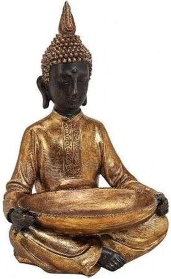 Merkloos Boeddha beeld met fruitschaal goud 37 cm Beeldjes