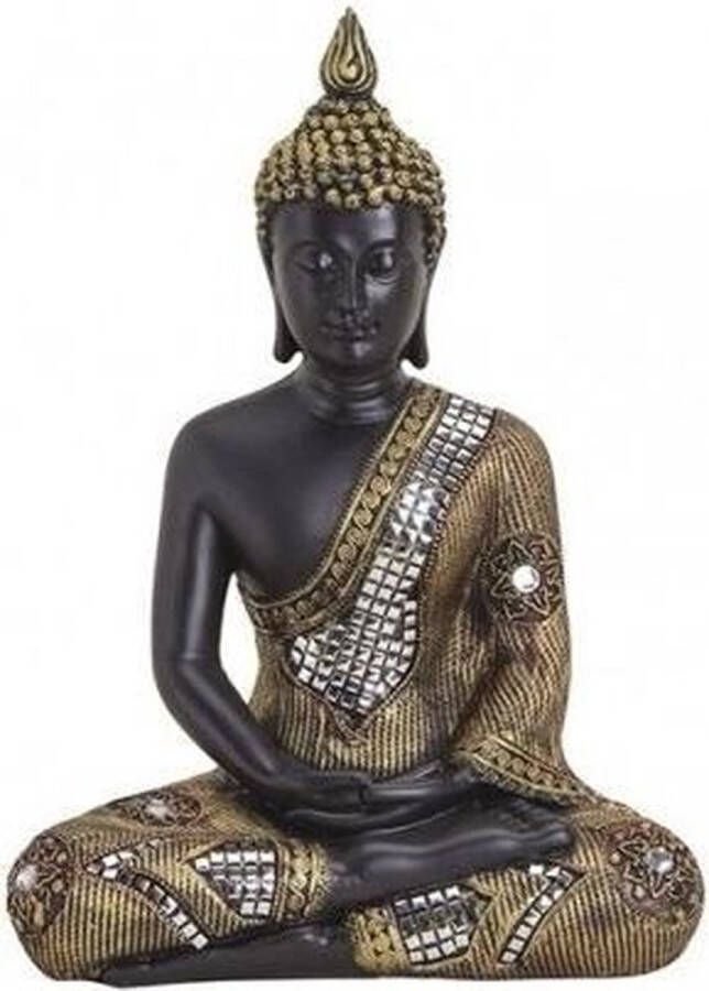Merkloos Sans marque Boeddha beeld zwart goud zittend 27 cm
