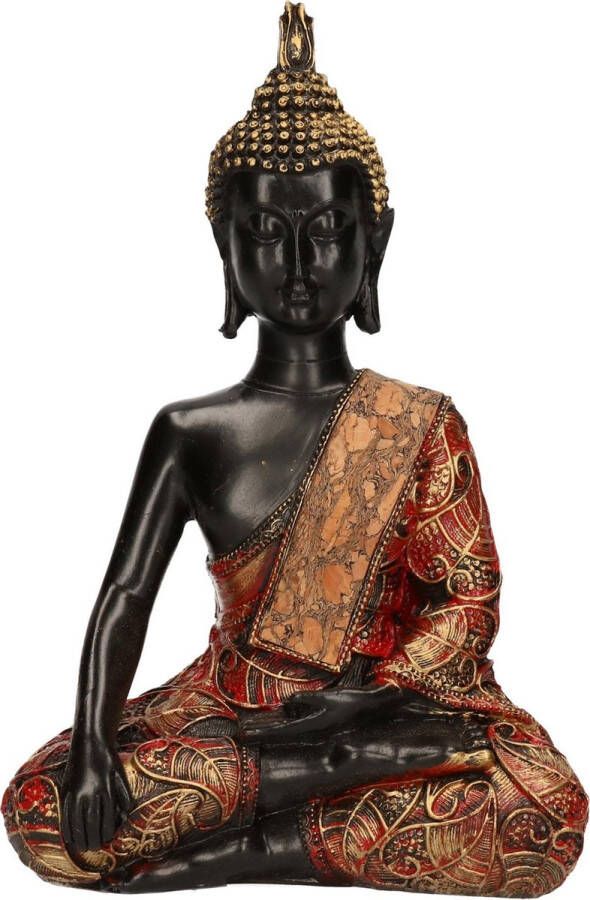 Merkloos Sans marque Boeddha beeld zwart goud rood zittend 21 cm type 2