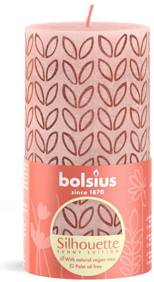 Merkloos Sans marque Bolsius Rustiek printed stompkaars 130 68 Misty Pink Silhouette