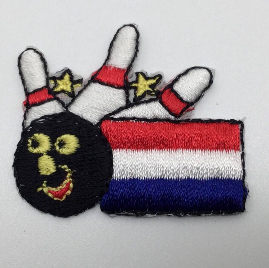 Merkloos Sans marque Bowling Bowlingborduursel 'Pins bal en vlag van Nederland' stofapplicatie borduursel om een shirt te versieren