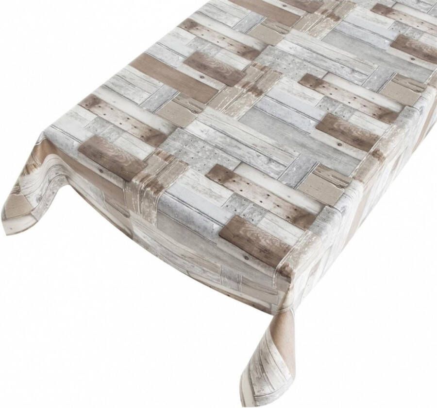 Merkloos Sans marque Buiten tafelkleed tafelzeil houten planken print 140 x 245 cm met 4 tafelkleedklemmen Tuintafelkleed tafeldecoratie