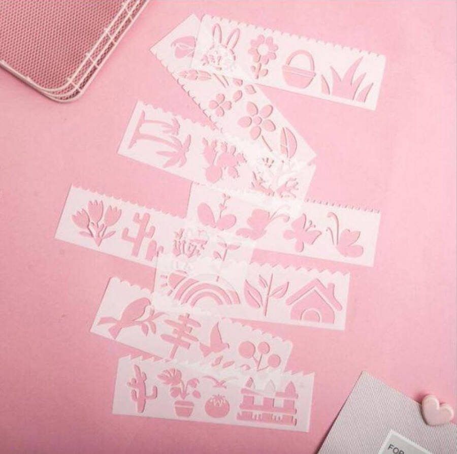 Bullet Journal Flexibele Plastic Stencils 8 stuks Templates Buitenleven Boerderij Vogels Natuur Nature Bloemen Planten Konijn Haas Mandje Sjablonen 5 x 18 5cm Handlettering toolkit Knutselen Decoratie Accessoires
