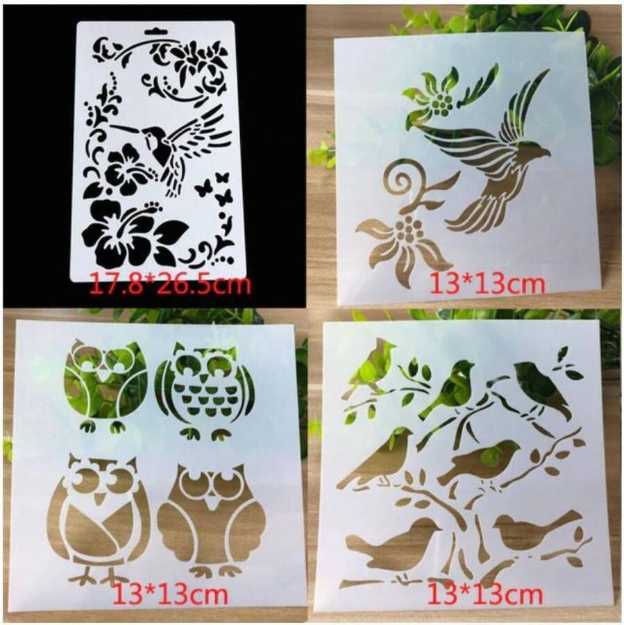 Merkloos Sans marque Bullet Journal Plastic Stencils Vogels 4 Sjablonen