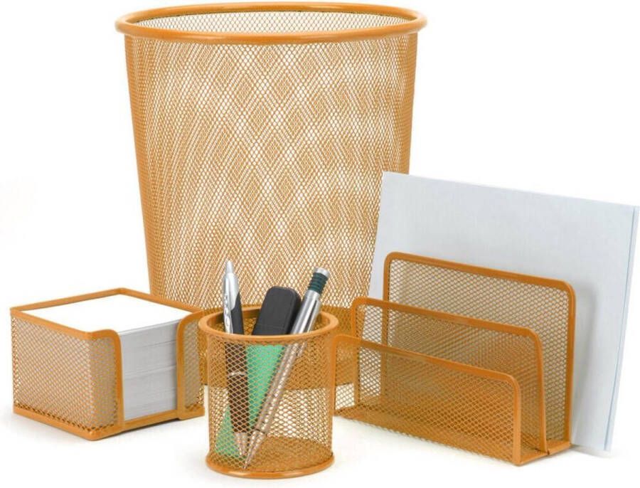 Merkloos Sans marque Bureauset oranje van metaal met prullenbak en pennenbakje Kantoor set Bureau set