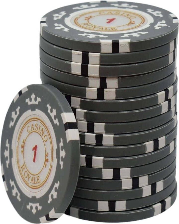 Mec Casino Royale poker chips 1 grijs (25 stuks)- pokerchips- pokerfiches- poker fiches Clay chips pokerspel pokerset poker set