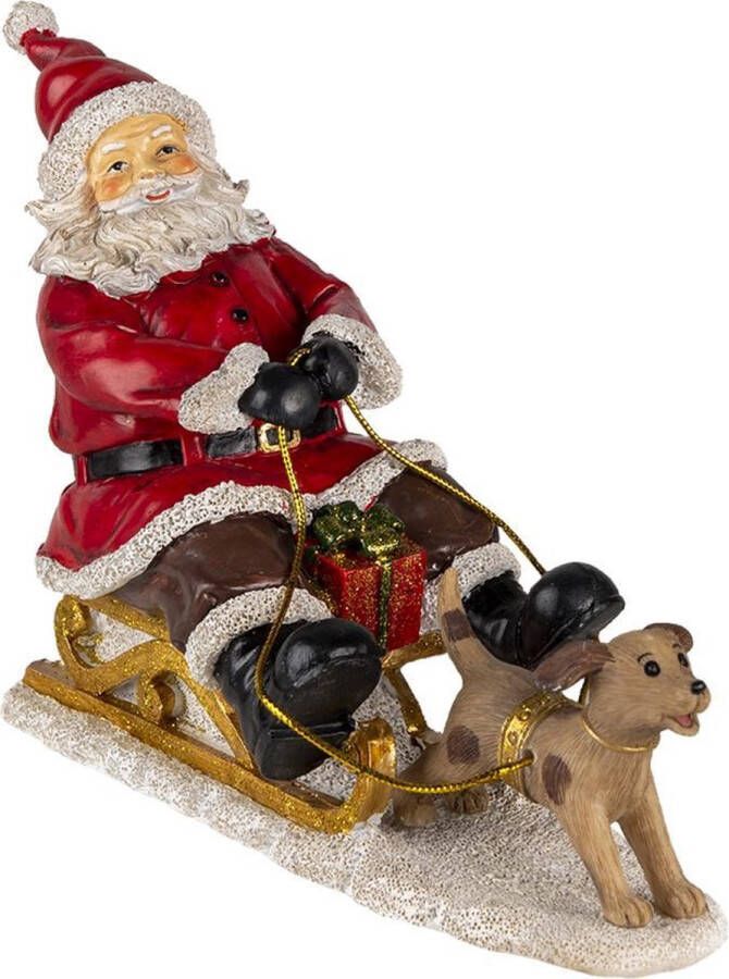 Merkloos Sans marque Clayre & Eef decoratie kerstman op slee 24x8x16cm