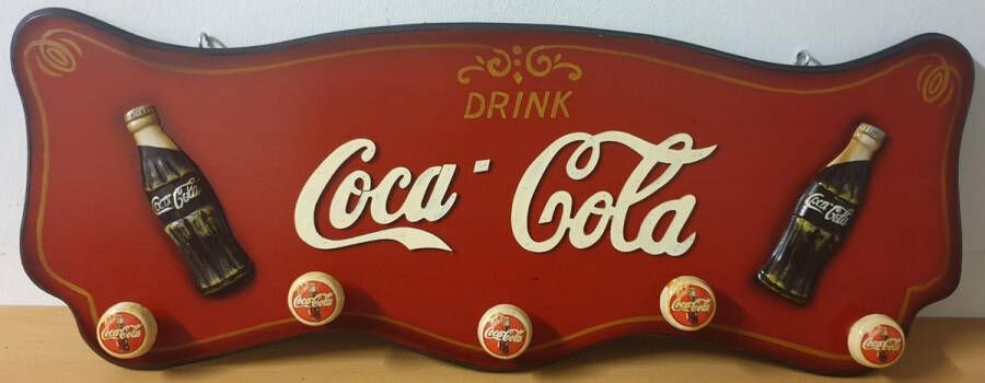 Coca Cola Kapstok met 5 haken (doppen) wandbord cafe bar mancave decoratie reclame item