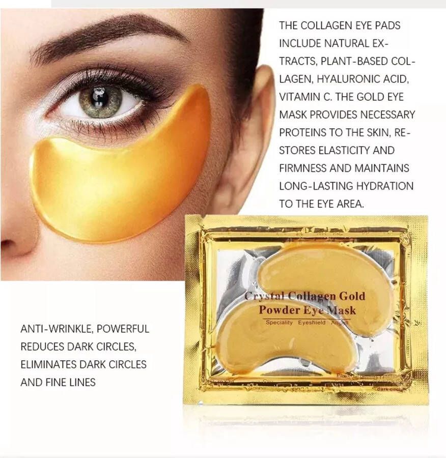 Merkloos Sans marque Collageen oogmasker 24 STUKS (12 paar) Goud- gezichtsmaskers verzorging anti wallen en donkere kringen – eye oog patches pads