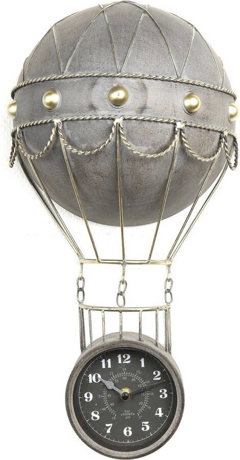 Merkloos Sans marque Countryfield Wandklok luchtballon Jacques S 26cm Metaalgrijs met goud