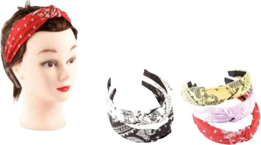 Merkloos Sans marque Dames Haarband Diadeem met Knoop Print Geel Lila- Set 2 Stuks