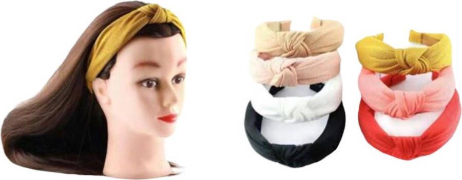 Merkloos Sans marque Dames Haarband Diadeem met Knoop Zwart Wit Set 2 Stuks