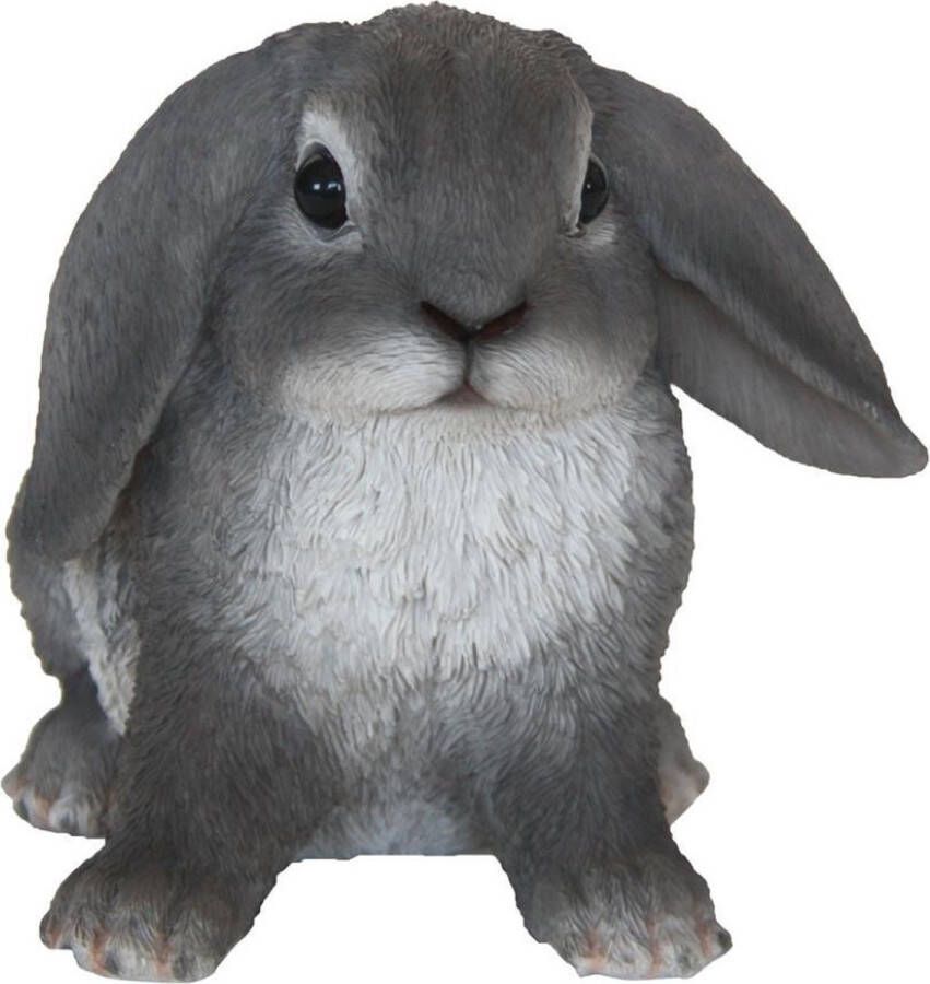 Merkloos Sans marque Decoratie dierenbeeldje grijs Hangoor konijn 15 cm Tuin dieren beeldje Konijnen hazen artikelen