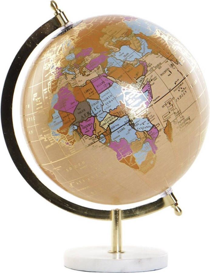 Merkloos Sans marque Decoratie wereldbol globe beige op marmeren voet standaard 20 x 28 cm Landen contintenten topografie