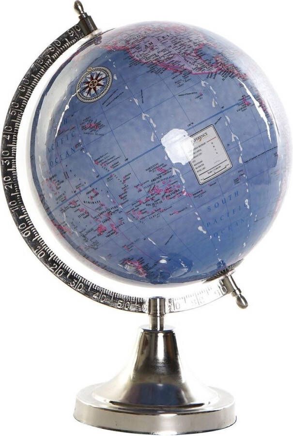 Merkloos Sans marque Decoratie wereldbol globe blauw op aluminium voet standaard 20 x 32 cm Landen contintenten topografie