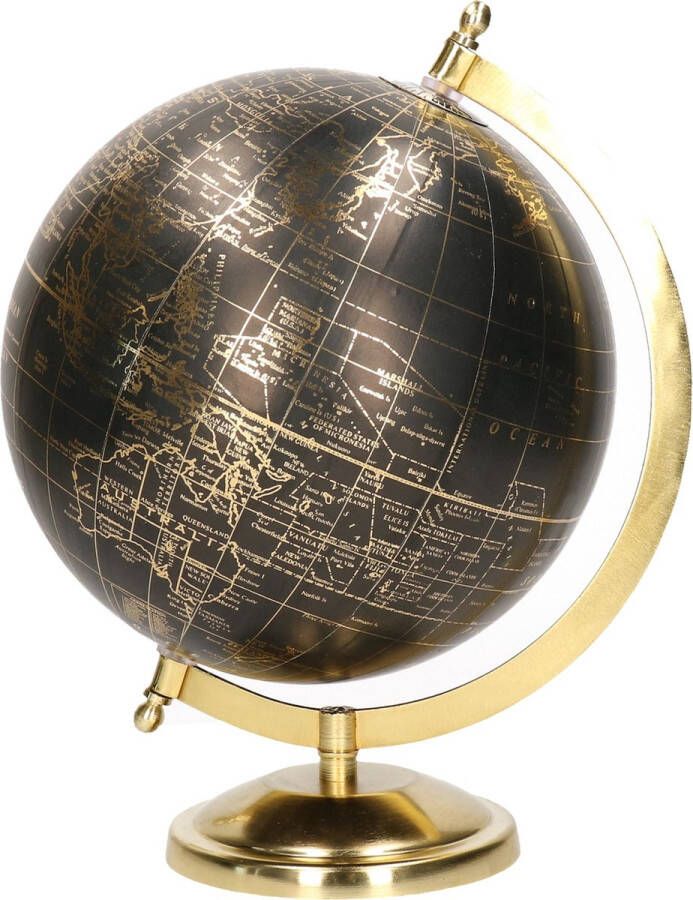 Merkloos Sans marque Decoratie wereldbol globe goud zwart op metalen voet standaard 22 x 27 cm Landen contintenten topografie