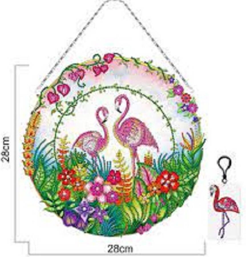 Merkloos Sans marque Diamond painting krans Wall hanging met extra sleutelhanger Flamingo 's