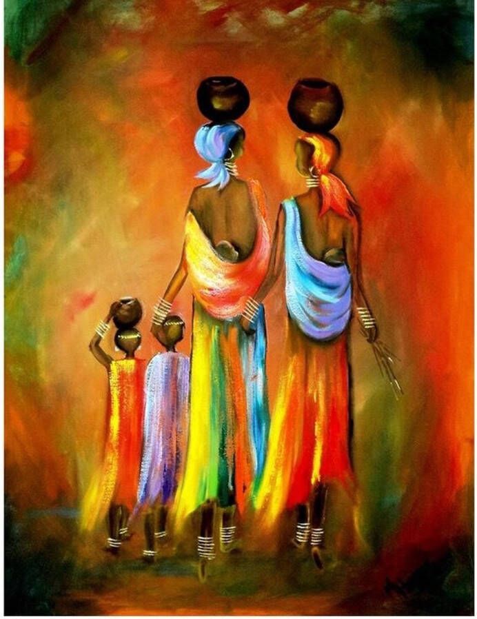 Merkloos Sans marque Diamond Painting Volwassenen Afrikaanse vrouwen met kids 50x70 cm Compleet Hobbypakket Volledig te beplakken