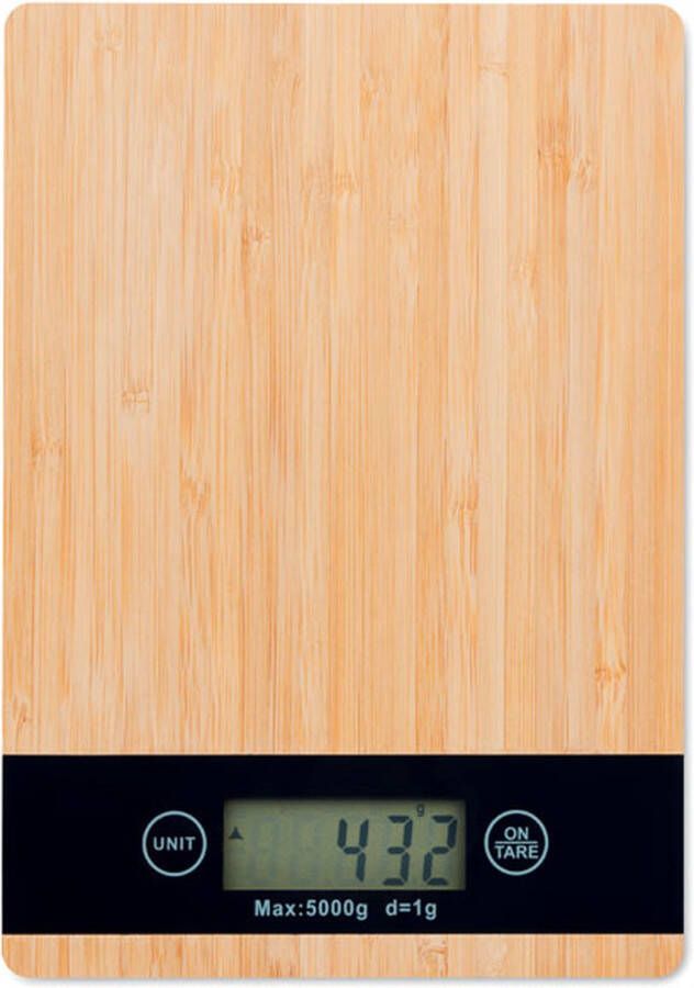 Merkloos Sans marque Digitale keukenweegschaal Keuken accessoires Keukengerei 5 Kilo Tarra Bamboe Kunststof beige