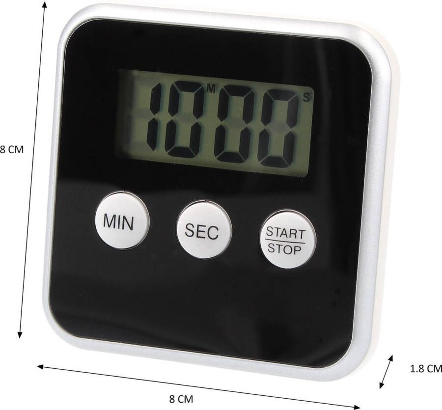 Merkloos Sans marque Digitale Timer Zwart – 8x8cm | Timer voor Koken | Kookwekker met Magnetisch Bevestigingssysteem