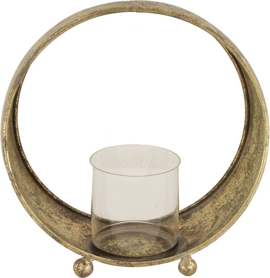 Dijk Natural Collections Candle holder metal with glass 27.5x14.5x28cm Goud