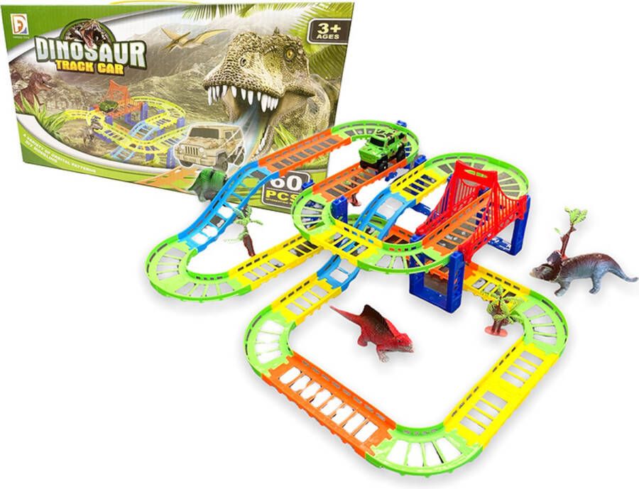 Merkloos Sans marque Dinosaur Track set 60 stuks inclusief dino's en auto Racebaan set Dinosaurus speelgoed dino racebaan