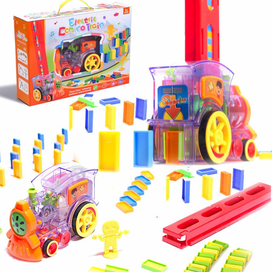 Ikonka 82-delige speelgoed domino trein inclusief stenen rood Voor het automatisch neerzetten van domino stenen