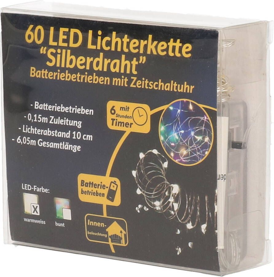 Merkloos Sans marque Draadverlichting zilver met warm witte LED lampjes 6 meter op batterijen met timer Kerstverlichting lichtsnoeren