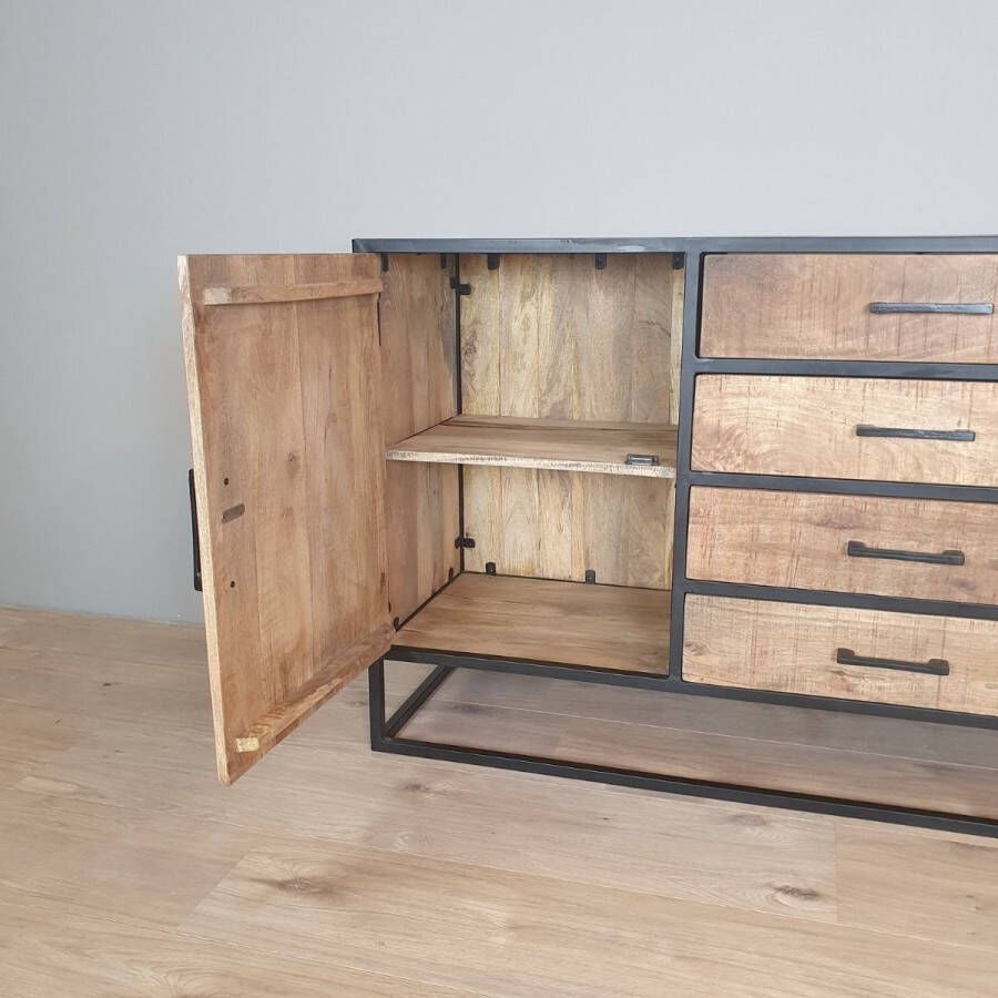 Merkloos Sans marque Dressoir Denver | Mangohout en staal | 165 cm