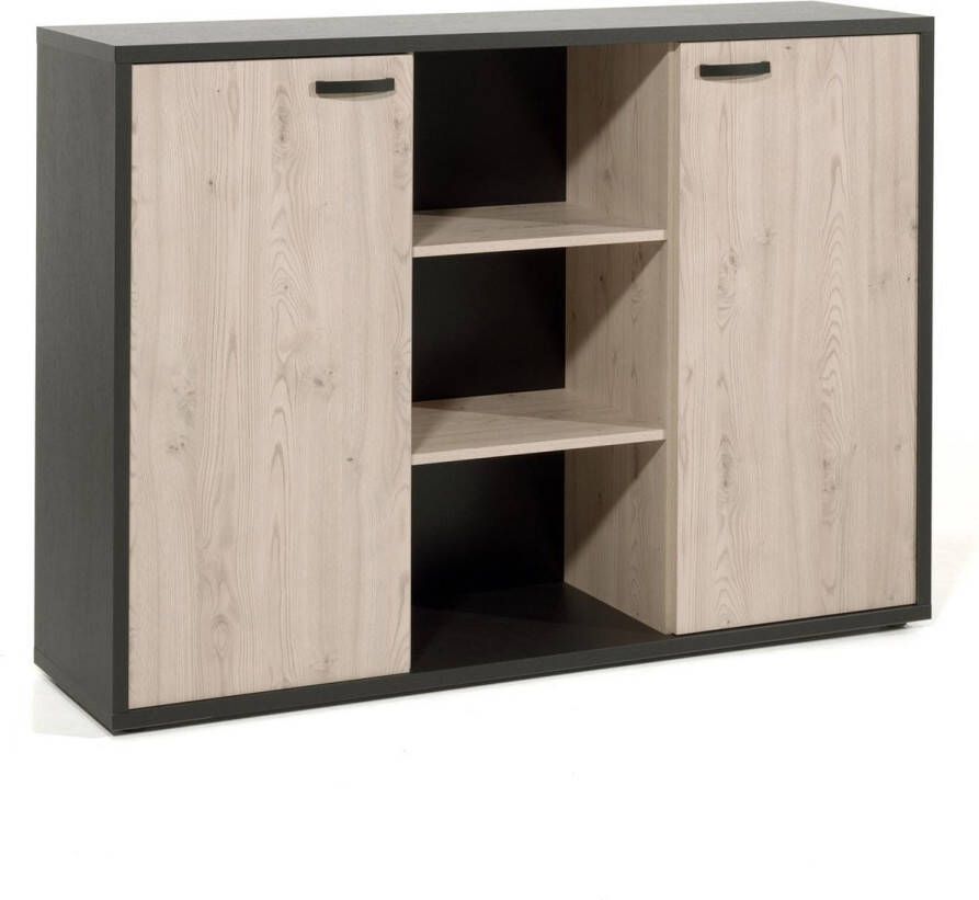 Dressoir Spinoza Zwart Kastanje Breedte 160 cm Hoogte 112 cm Diepte 40 cm Met planken Met openslaande deuren