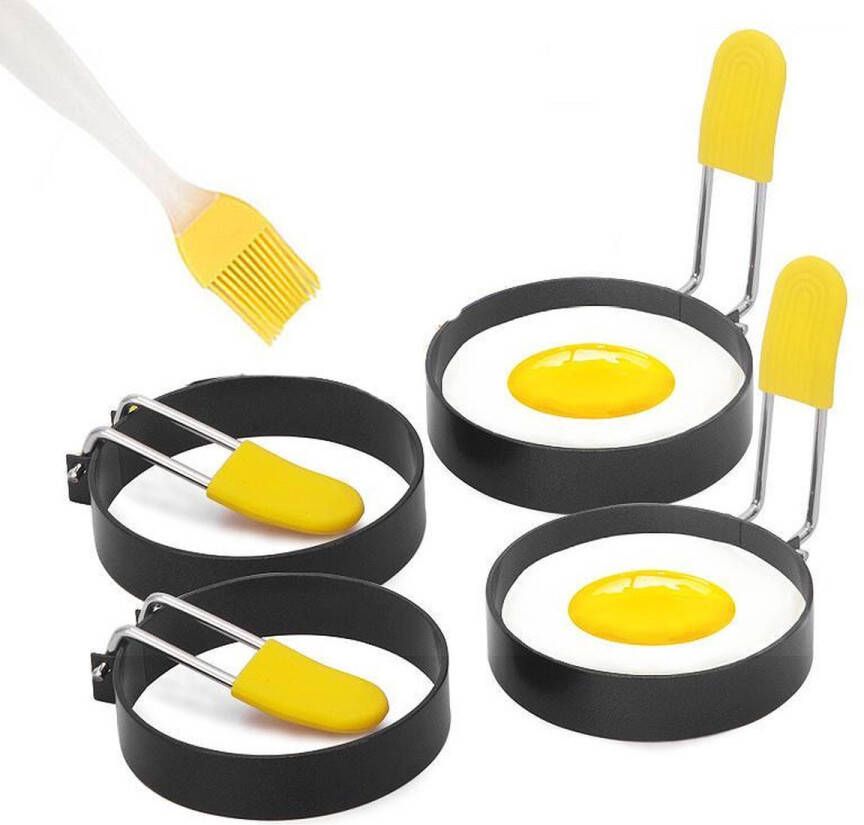 Merkloos Sans marque Ei Ringen set 4-delig Pancake vorm set Pannenkoekjes maker Fried Egg Mold RVS