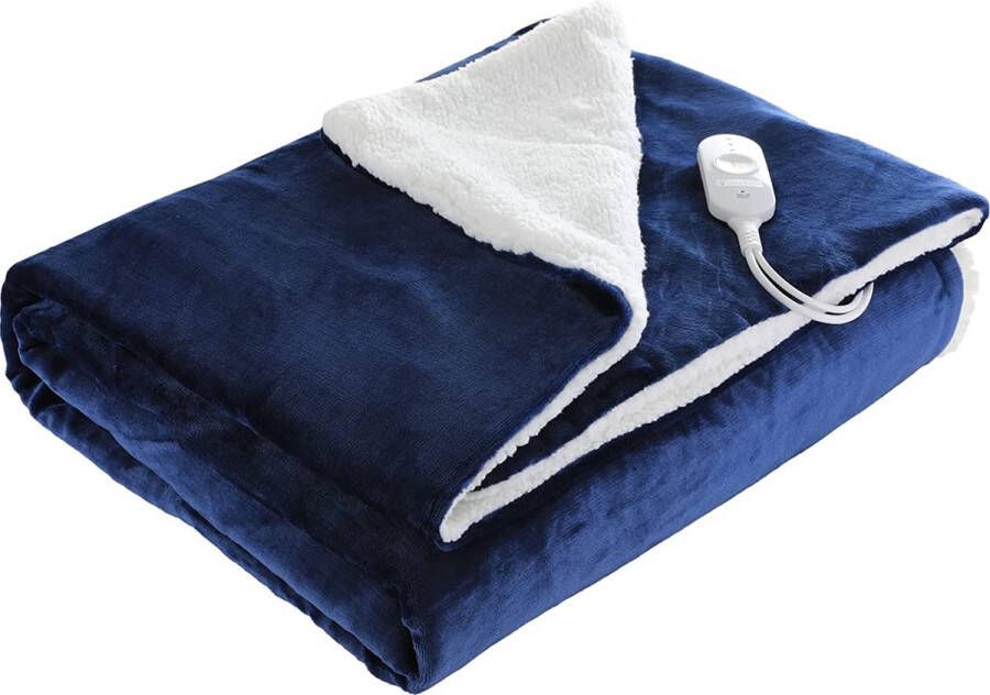 Merkloos Sans marque Elektrische deken Bovendeken 180 x 130 cm lange 130 cm breedte -wasbaar 3 standen 2 persoons 130W blauw