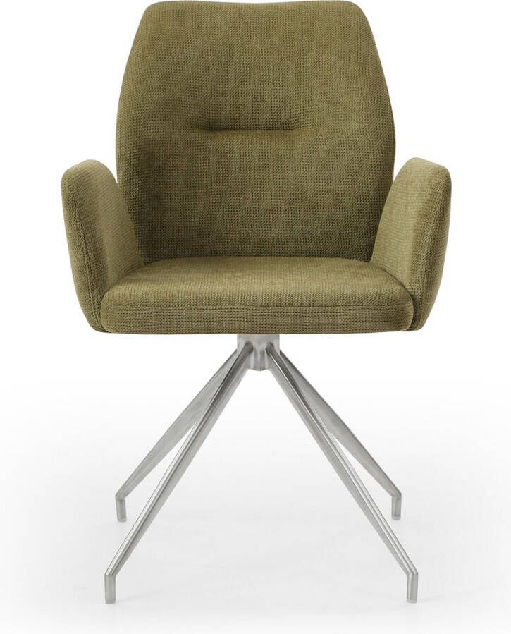 SalesFever Eetkamerstoel Taormina fauteuil met zilveren roestvrijstalen frame Eetkamerstoel 180° draaifunctie frame van roestvrij staal (1 stuk)