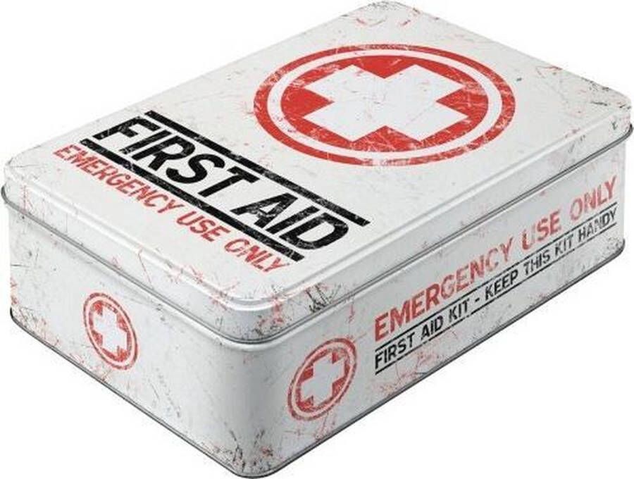 Merkloos First aid bewaarblik plat 23 cm Voorraadblikken