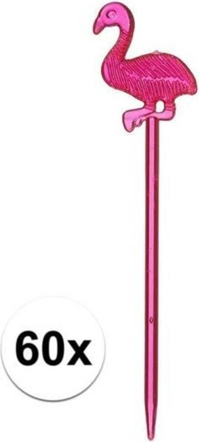 Merkloos Sans marque Flamingo cocktailprikkers 60 stuks 8 cm Plastic kaasprikkertjes 8 cm