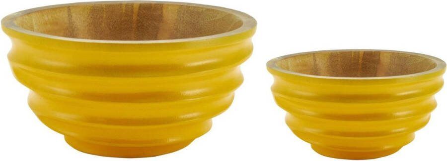Fruitschaal Mango hout Decoratie Schaal Kom Geel Duurzaam Ecologisch Handgemaakt 2 Stuks
