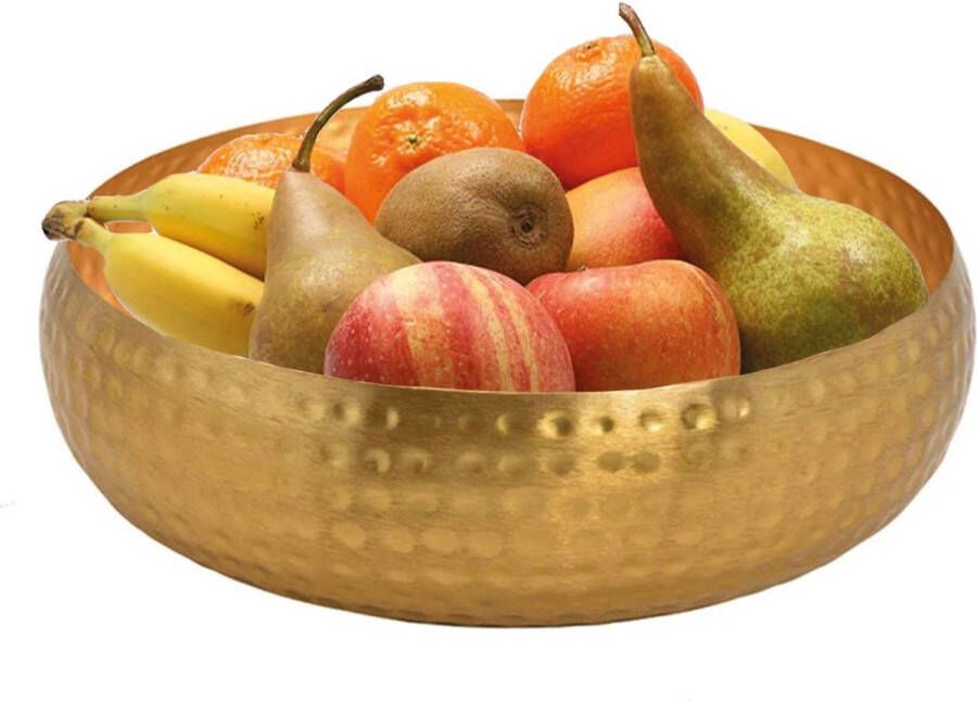 Merkloos Sans marque Fruitschaal rond metaal goud gehamerd 24 cm Decoratieve schaal voor groente en fruit